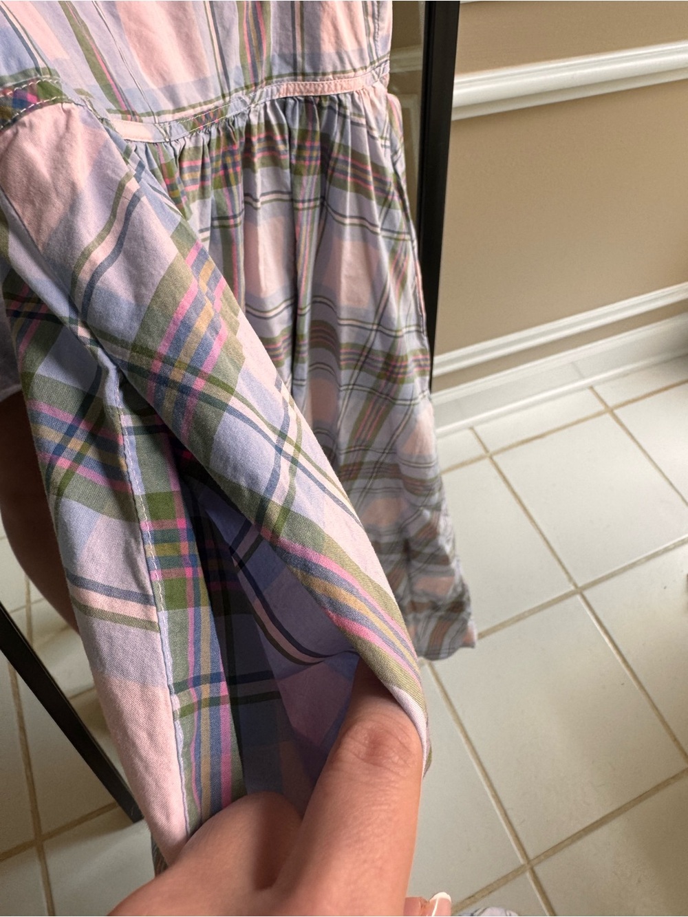 Hill House Home Sabrina Cotton Pastel Plaid Tie-Front Midi Dress Pink & Blue - Picture 8 of 9